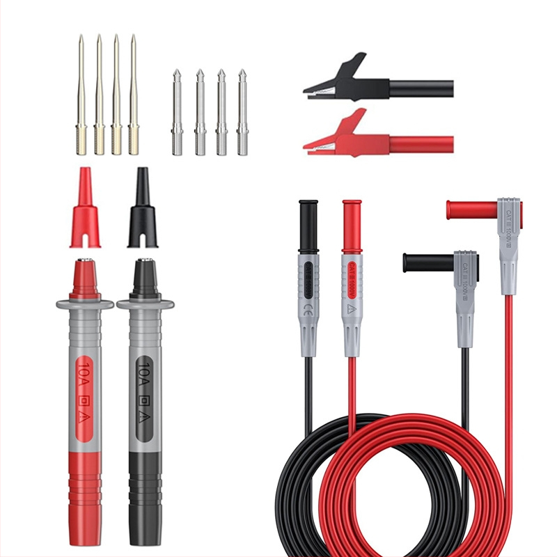 SG8082 Merací vodič pre multimeter s odnímateľnou ultra-tenkou špičkou a krokodílím klipom. Materiály: mosadz, niklovaná meď, PA