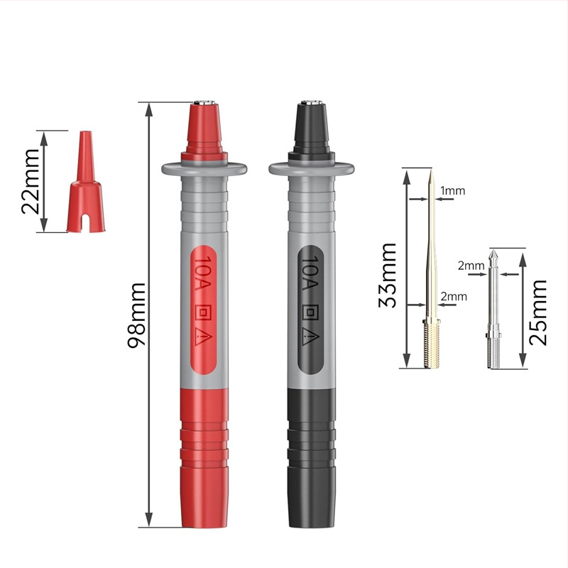 SG8082 Merací vodič pre multimeter s odnímateľnou ultra-tenkou špičkou a krokodílím klipom. Materiály: mosadz, niklovaná meď, PA