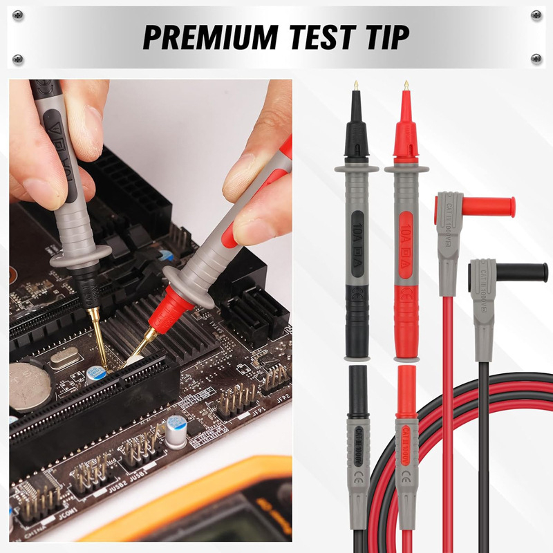 Мултиметър тестов проводник с взаимозаменяеми върхове за сонди, Y-тип крокодилска щипка и IC тестова кука — модел SG8089; материали: мед и неръждаема стомана с никелирано покритие, PVC изолация