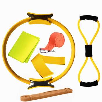 Σετ έξι τεμαχίων δακτυλίου γιόγκα για πιλάτες με ταινίες αντίστασης από καουτσούκ και ταινίες διάτασης