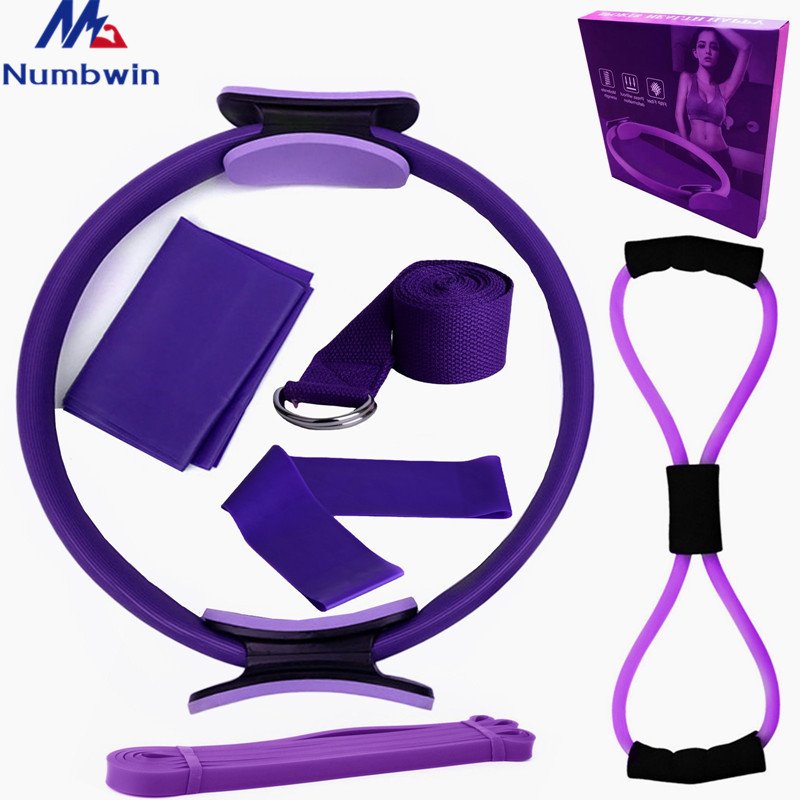 Σετ έξι τεμαχίων δακτυλίου γιόγκα για πιλάτες με ταινίες αντίστασης από καουτσούκ και ταινίες διάτασης