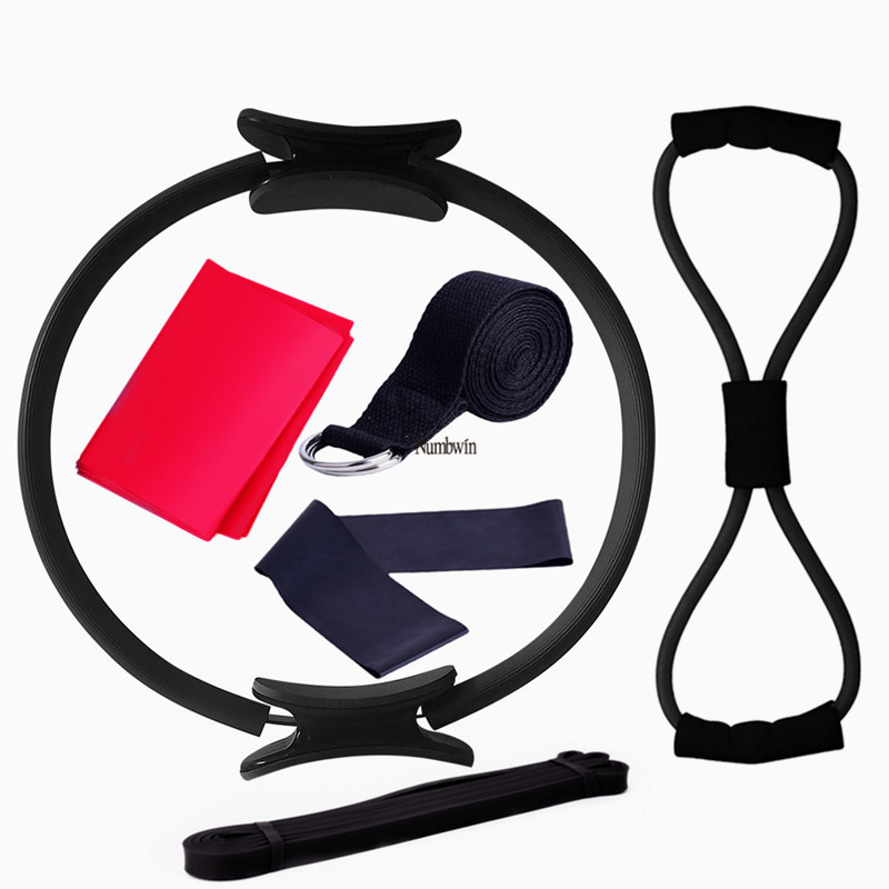 Σετ έξι τεμαχίων δακτυλίου γιόγκα για πιλάτες με ταινίες αντίστασης από καουτσούκ και ταινίες διάτασης