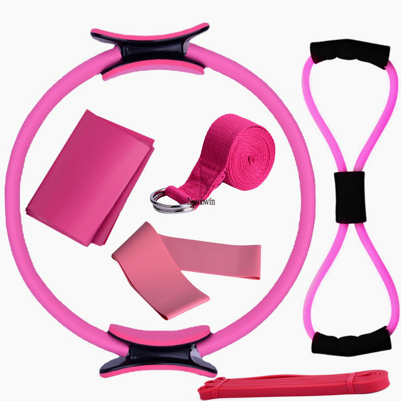 Σετ έξι τεμαχίων δακτυλίου γιόγκα για πιλάτες με ταινίες αντίστασης από καουτσούκ και ταινίες διάτασης
