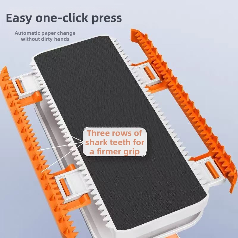 Σκούπα δαπέδου από μικροϊνες με ατσάλινο κοντάρι, 70–80% στύψιμο, μηχανισμός στύψιματος με κλιπ, αντοχή 3 kg