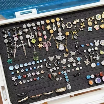 Kutija za nakit, plastična, 12 pretinaca, japanski stil, s preklopnim poklopcem