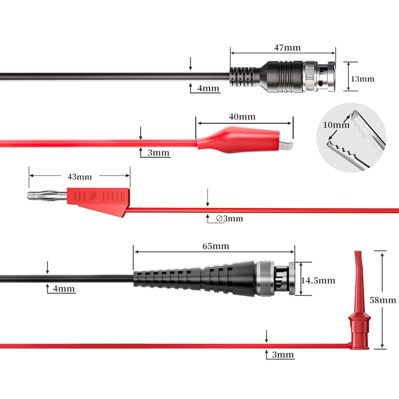 BNC тестова линия за осцилоскоп – кабел за зонд, мъжки към двойноглавен крокодилен клипс, линия за сигнал SG886, Pick up light, латун никелиран, PA, PVC