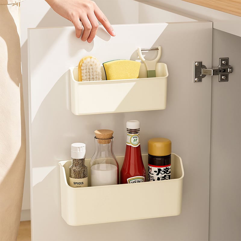 Ράφι αποθήκευσης τοίχου, πολυλειτουργικός PP οργανωτής για μπάνιο και κουζίνα, αποθήκευση κρεμμυδιού και τζίντζερ, μονό επίπεδο, εγκατάσταση χωρίς τρύπες, μοντέρνο στυλ