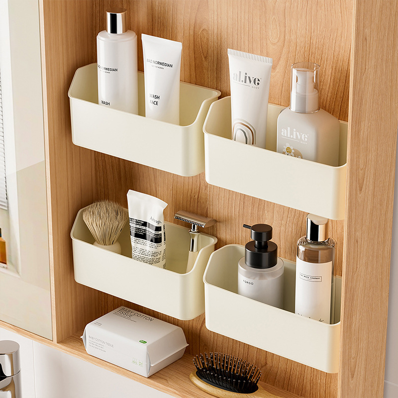 Ράφι αποθήκευσης τοίχου, πολυλειτουργικός PP οργανωτής για μπάνιο και κουζίνα, αποθήκευση κρεμμυδιού και τζίντζερ, μονό επίπεδο, εγκατάσταση χωρίς τρύπες, μοντέρνο στυλ