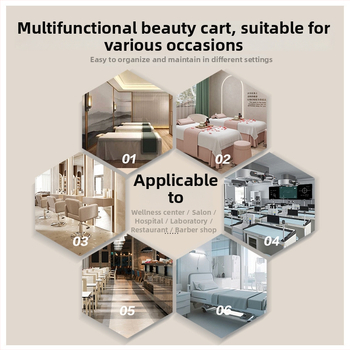 Τροχήλατο τραπεζάκι εξοπλισμού ομορφιάς, φορητό, κατασκευή από μοριοσανίδα πυκνότητας, μοντέρνος μίνιμαλ σχεδιασμός, βάση δαπέδου, 1-επίπεδο