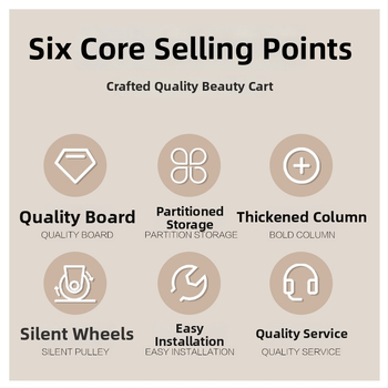 Τροχήλατο τραπεζάκι εξοπλισμού ομορφιάς, φορητό, κατασκευή από μοριοσανίδα πυκνότητας, μοντέρνος μίνιμαλ σχεδιασμός, βάση δαπέδου, 1-επίπεδο