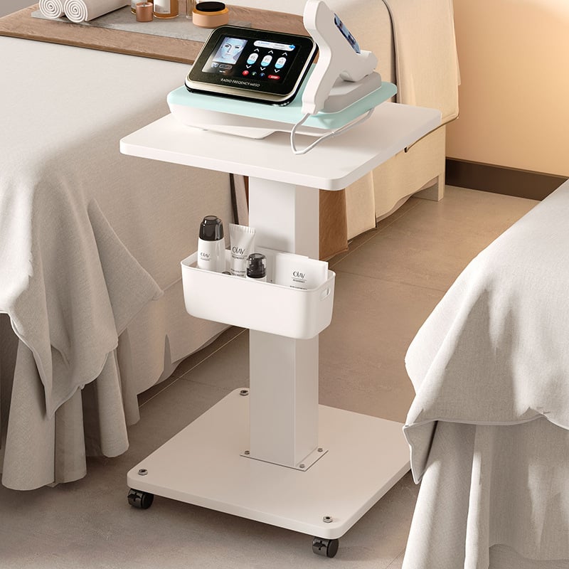 Τροχήλατο τραπεζάκι εξοπλισμού ομορφιάς, φορητό, κατασκευή από μοριοσανίδα πυκνότητας, μοντέρνος μίνιμαλ σχεδιασμός, βάση δαπέδου, 1-επίπεδο