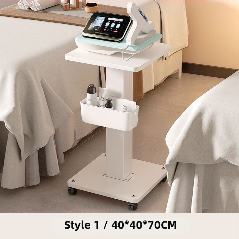 Τροχήλατο τραπεζάκι εξοπλισμού ομορφιάς, φορητό, κατασκευή από μοριοσανίδα πυκνότητας, μοντέρνος μίνιμαλ σχεδιασμός, βάση δαπέδου, 1-επίπεδο