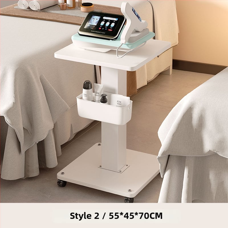 Τροχήλατο τραπεζάκι εξοπλισμού ομορφιάς, φορητό, κατασκευή από μοριοσανίδα πυκνότητας, μοντέρνος μίνιμαλ σχεδιασμός, βάση δαπέδου, 1-επίπεδο