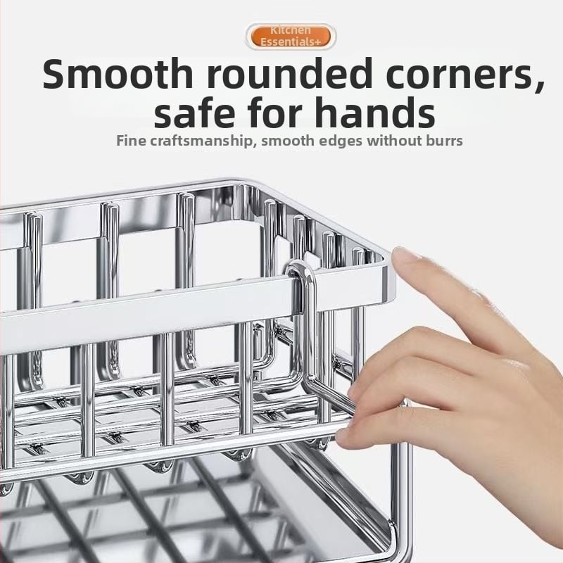 Ράφι αποστράγγισης κουζίνας από ανοξείδωτο ατσάλι – πολυχρηστικός οργανωτής για σφουγγάρια και πετσέτες πιάτων, μοντέρνο μινιμαλιστικό στυλ για πάγκο