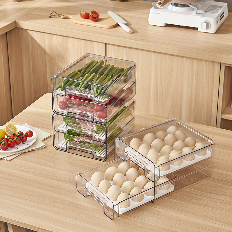 Двоен слой прозрачен PET хладилник за плодове и зеленчуци, чекмедже за яйца, японски стил
