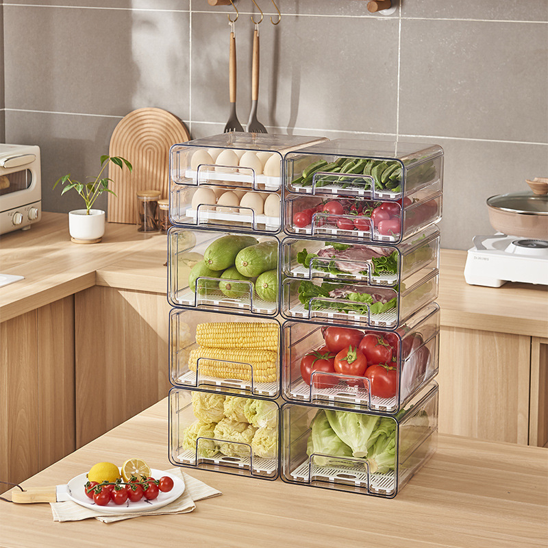 Двоен слой прозрачен PET хладилник за плодове и зеленчуци, чекмедже за яйца, японски стил