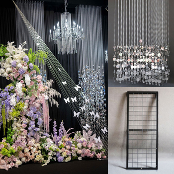 Διακόσμηση οροφής γάμου με μεταλλικό πλαίσιο-πλέγμα, κουρτίνα μαργαριριών και κρύσταλλα — προσαρμοστικό, συσκευασμένο σε τσάντα