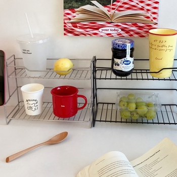 Μεταλλικός επιτραπέζιος ράφι αποθήκευσης, δύο επιπέδων, μινιμαλιστικού στυλ, ανθεκτικό στην υγρασία, για καρυκεύματα κουζίνας και προϊόντα περιποίησης δέρματος