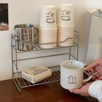 Μεταλλικός επιτραπέζιος ράφι αποθήκευσης, δύο επιπέδων, μινιμαλιστικού στυλ, ανθεκτικό στην υγρασία, για καρυκεύματα κουζίνας και προϊόντα περιποίησης δέρματος