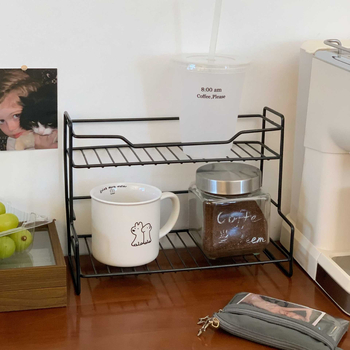 Μεταλλικός επιτραπέζιος ράφι αποθήκευσης, δύο επιπέδων, μινιμαλιστικού στυλ, ανθεκτικό στην υγρασία, για καρυκεύματα κουζίνας και προϊόντα περιποίησης δέρματος