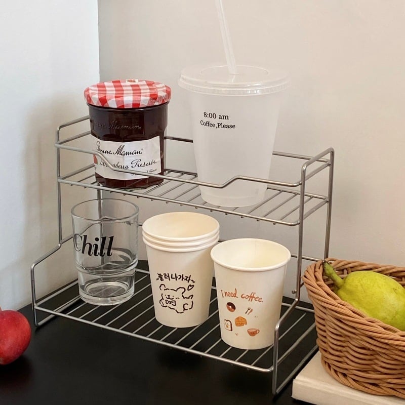 Μεταλλικός επιτραπέζιος ράφι αποθήκευσης, δύο επιπέδων, μινιμαλιστικού στυλ, ανθεκτικό στην υγρασία, για καρυκεύματα κουζίνας και προϊόντα περιποίησης δέρματος