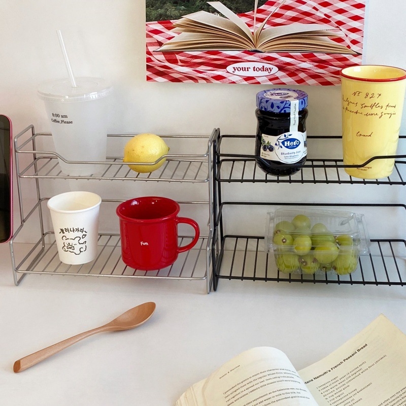 Μεταλλικός επιτραπέζιος ράφι αποθήκευσης, δύο επιπέδων, μινιμαλιστικού στυλ, ανθεκτικό στην υγρασία, για καρυκεύματα κουζίνας και προϊόντα περιποίησης δέρματος