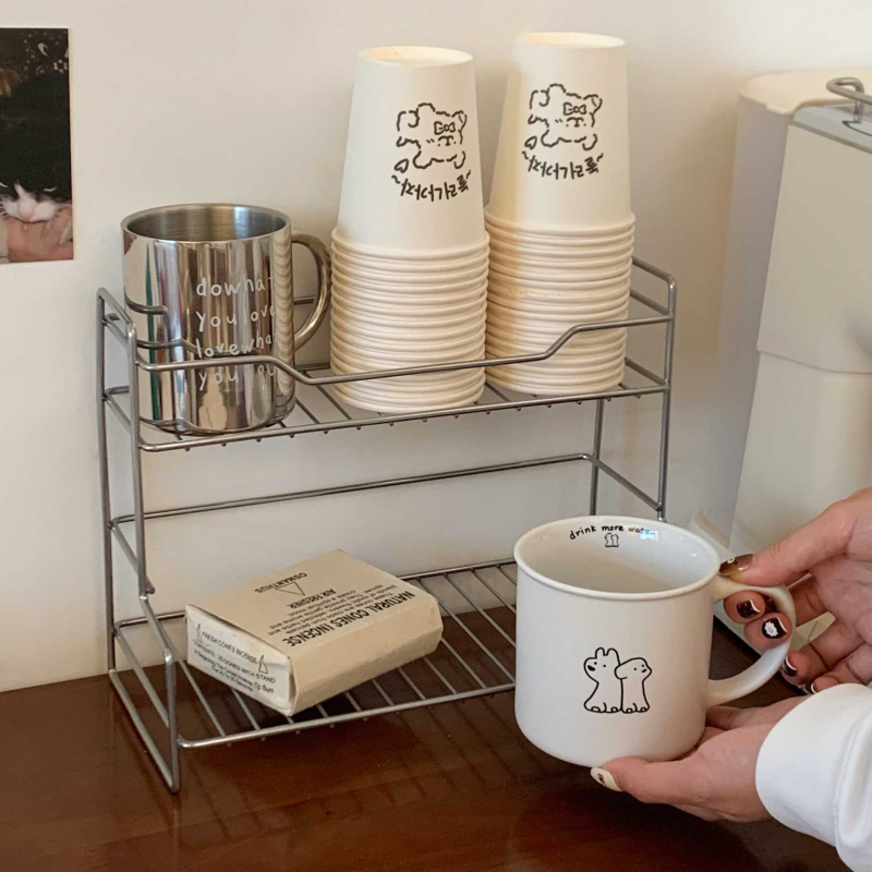 Μεταλλικός επιτραπέζιος ράφι αποθήκευσης, δύο επιπέδων, μινιμαλιστικού στυλ, ανθεκτικό στην υγρασία, για καρυκεύματα κουζίνας και προϊόντα περιποίησης δέρματος