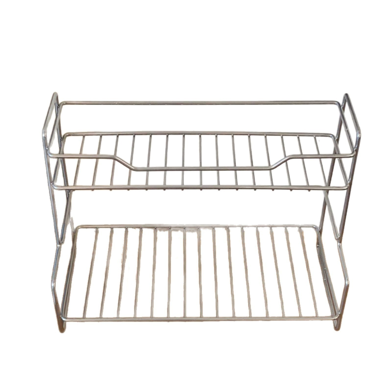 Μεταλλικός επιτραπέζιος ράφι αποθήκευσης, δύο επιπέδων, μινιμαλιστικού στυλ, ανθεκτικό στην υγρασία, για καρυκεύματα κουζίνας και προϊόντα περιποίησης δέρματος