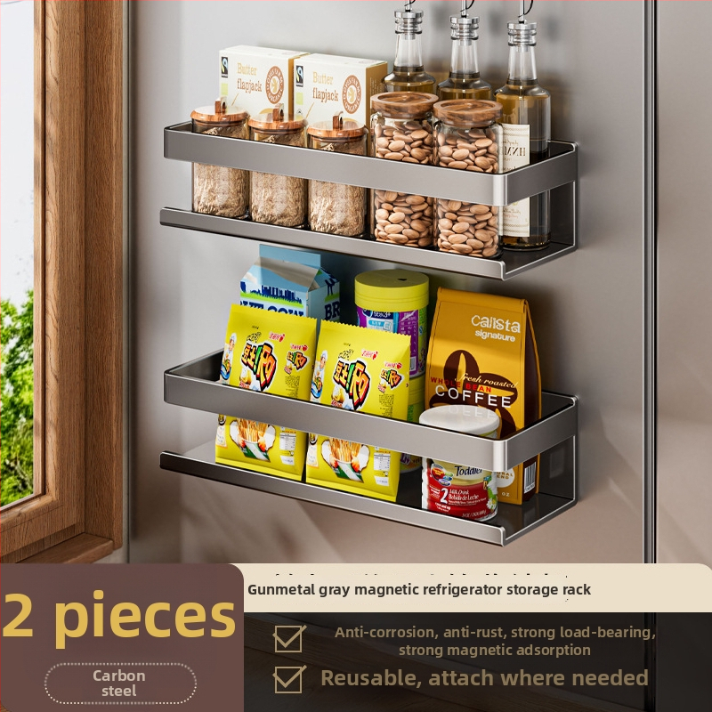 Μαγνητικό πλευρικό ράφι κουζίνας, τοίχο-κρεμάστρα, μινιμαλιστικός οργανωτής για μπαχαρικά από ατσάλι άνθρακα