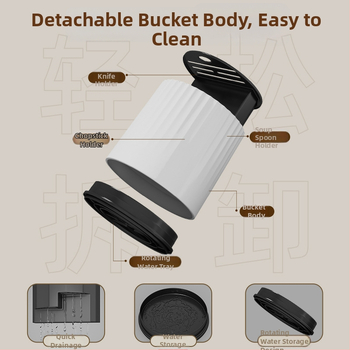 Κουζίνας περιστρεφόμενο ράφι μαχαιριών με ενσωματωμένη αποθήκευση και θήκη για ξυλάκια φαγητού — πλαστικό, τοίχομοντάρισμα, σκανδιναβικό στυλ, χωρίς εγκατάσταση