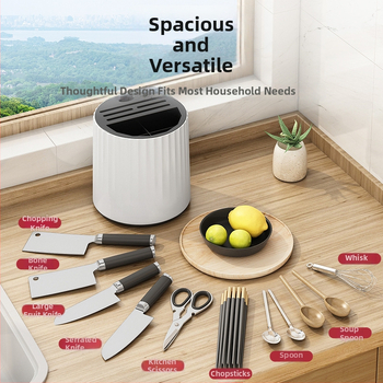 Κουζίνας περιστρεφόμενο ράφι μαχαιριών με ενσωματωμένη αποθήκευση και θήκη για ξυλάκια φαγητού — πλαστικό, τοίχομοντάρισμα, σκανδιναβικό στυλ, χωρίς εγκατάσταση