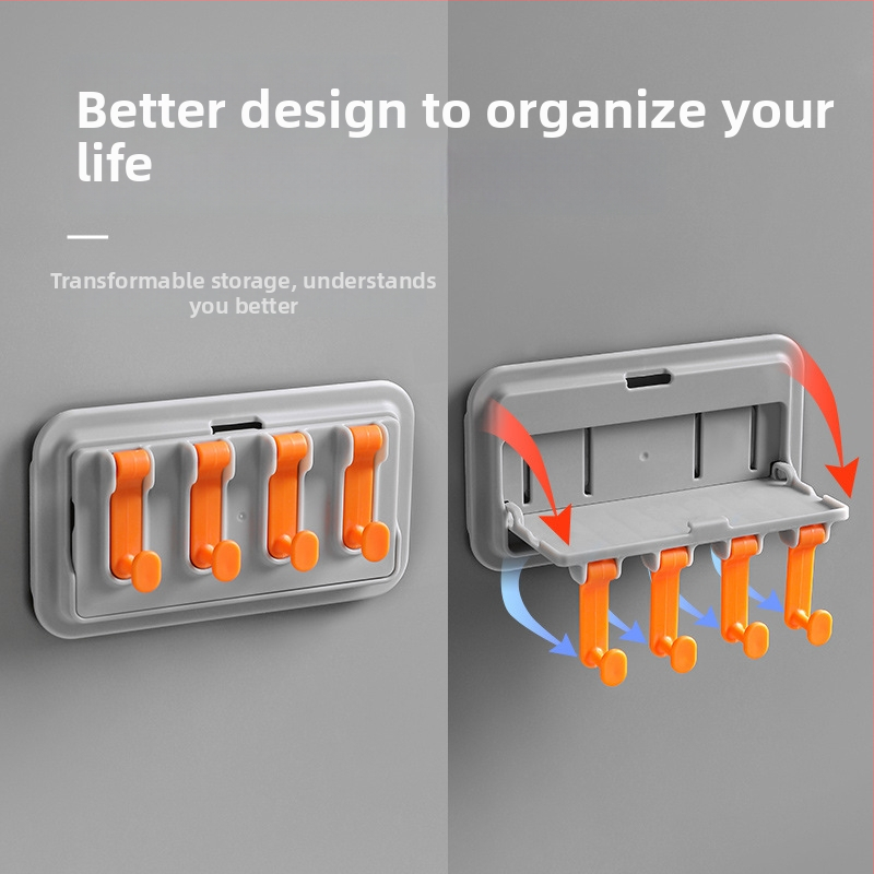 Nástenný kúpeľňový úložný priestor s viacerými háčikmi, bez vŕtania, plastový, nosnosť 5 kg