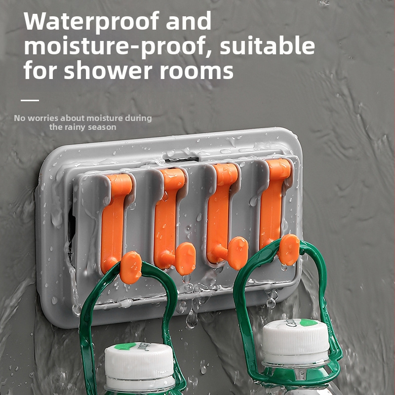 Nástenný kúpeľňový úložný priestor s viacerými háčikmi, bez vŕtania, plastový, nosnosť 5 kg