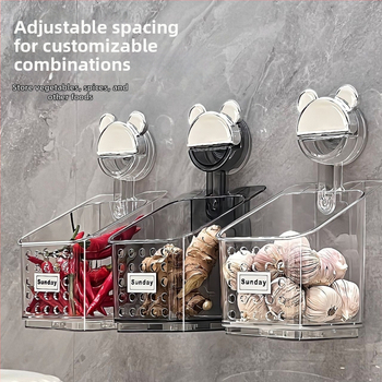 Τοίχου ράφι αποθήκευσης με βύσμα αναρρόφησης για πράσα, τζίντζερ και σκόρδο — Κουζίνα, χωρίς διάτρηση