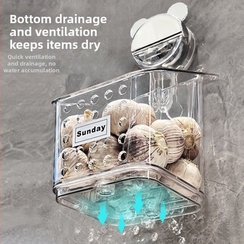 Τοίχου ράφι αποθήκευσης με βύσμα αναρρόφησης για πράσα, τζίντζερ και σκόρδο — Κουζίνα, χωρίς διάτρηση