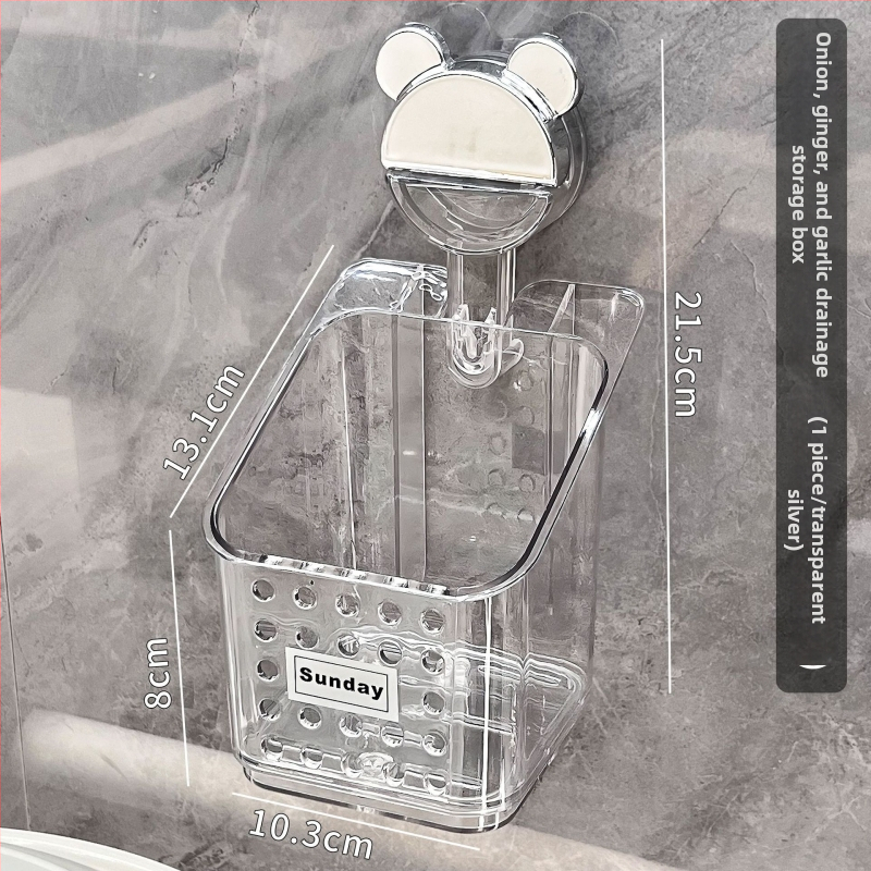 Τοίχου ράφι αποθήκευσης με βύσμα αναρρόφησης για πράσα, τζίντζερ και σκόρδο — Κουζίνα, χωρίς διάτρηση