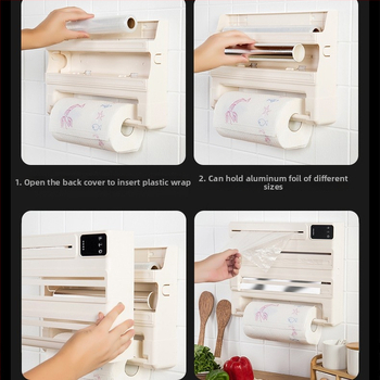 Επιτοίχιος 5-σε-1 πλαστικός κόπτης φιλμ για κουζίνα, αλουμινόχαρτο και ράφι χαρτιού, χωρίς εγκατάσταση, ορθογώνιος σχεδιασμός
