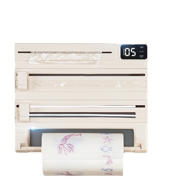 Επιτοίχιος 5-σε-1 πλαστικός κόπτης φιλμ για κουζίνα, αλουμινόχαρτο και ράφι χαρτιού, χωρίς εγκατάσταση, ορθογώνιος σχεδιασμός