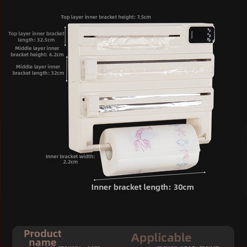 Επιτοίχιος 5-σε-1 πλαστικός κόπτης φιλμ για κουζίνα, αλουμινόχαρτο και ράφι χαρτιού, χωρίς εγκατάσταση, ορθογώνιος σχεδιασμός