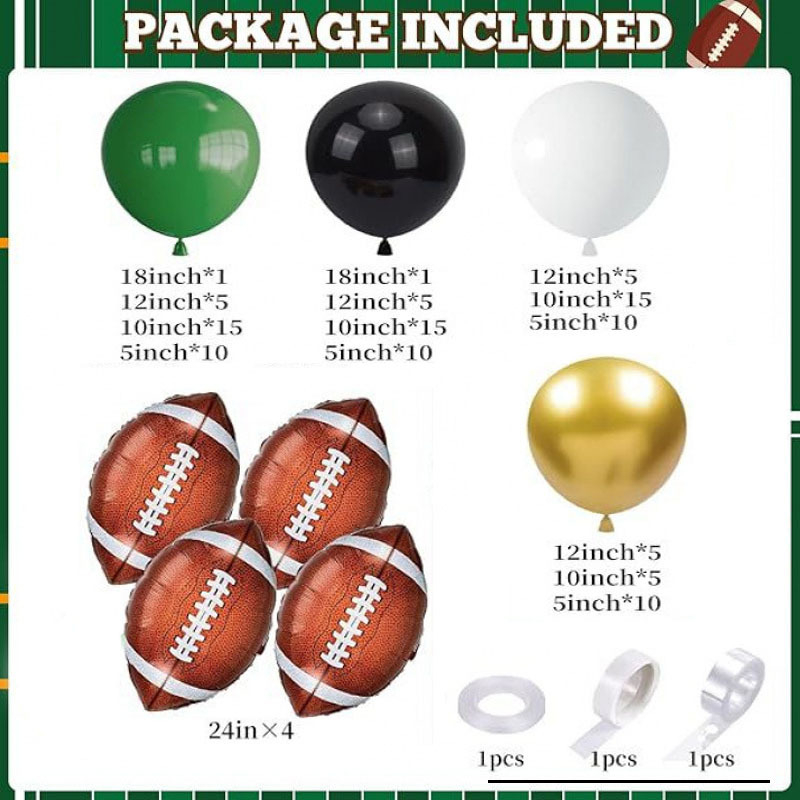 117-dijelni luk balona u nogometnom stilu, zeleni i zlatni Latex baloni za dekoracije Super Bowl zabave