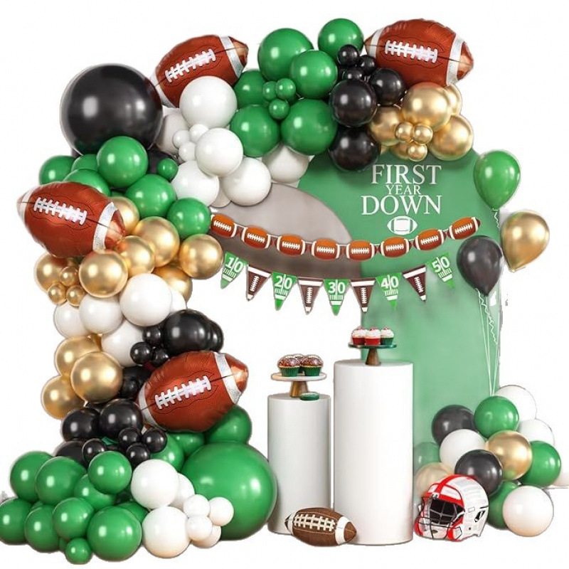 117-dijelni luk balona u nogometnom stilu, zeleni i zlatni Latex baloni za dekoracije Super Bowl zabave