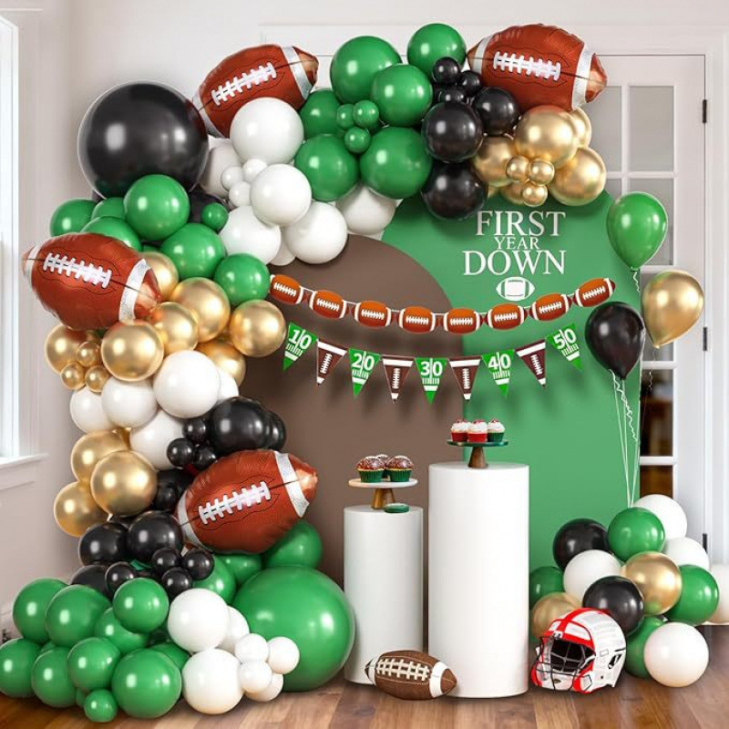 117-dijelni luk balona u nogometnom stilu, zeleni i zlatni Latex baloni za dekoracije Super Bowl zabave