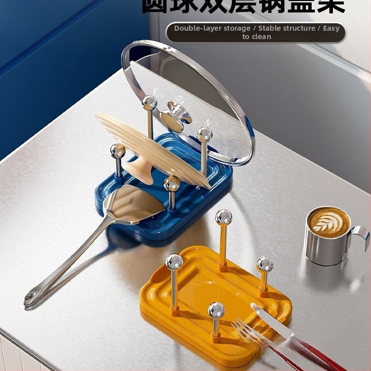 Διπλού επιπέδου ράφι για καπάκια κατσαρολών, τοίχου, κουζίνας οργάνωση, στρογγυλός σχεδιασμός