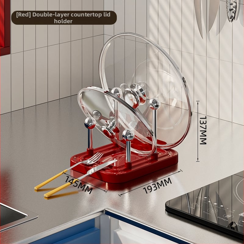 Διπλού επιπέδου ράφι για καπάκια κατσαρολών, τοίχου, κουζίνας οργάνωση, στρογγυλός σχεδιασμός