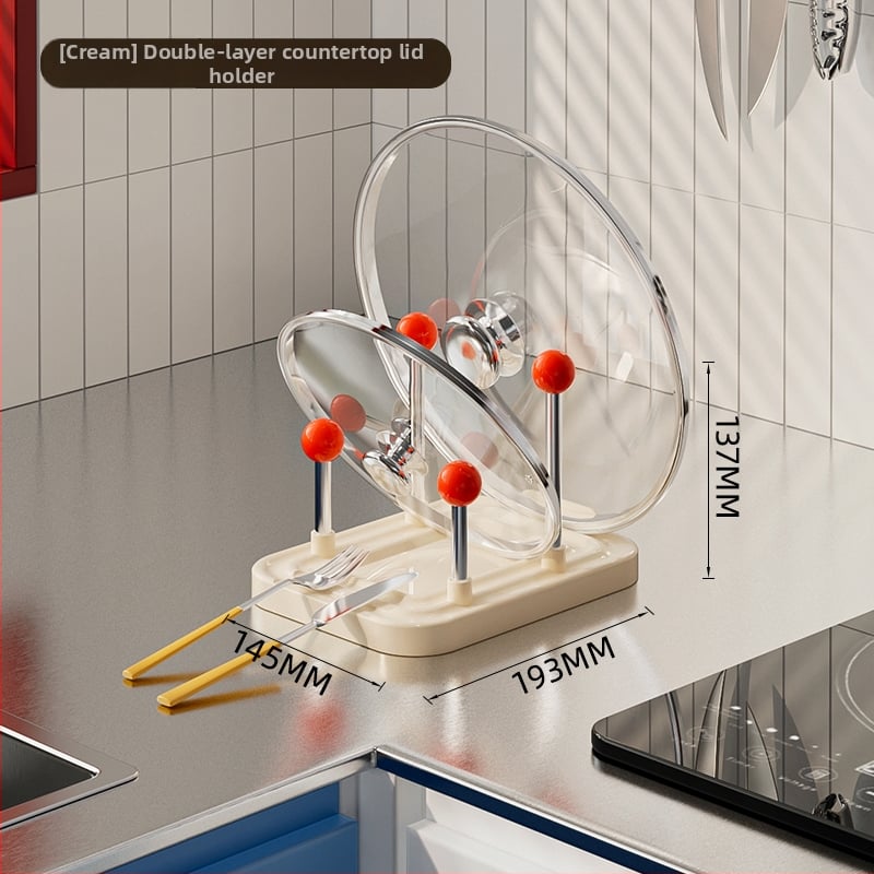 Διπλού επιπέδου ράφι για καπάκια κατσαρολών, τοίχου, κουζίνας οργάνωση, στρογγυλός σχεδιασμός