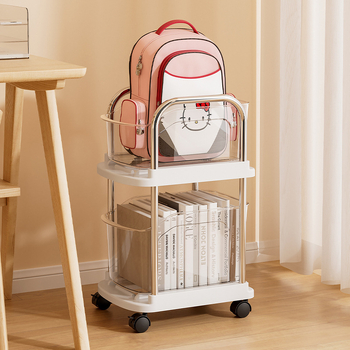 Πλαστικό τροχήλατο ράφι αποθήκευσης δύο επιπέδων για δάπεδο, περιστρεφόμενα και μετακινούμενα ράφια