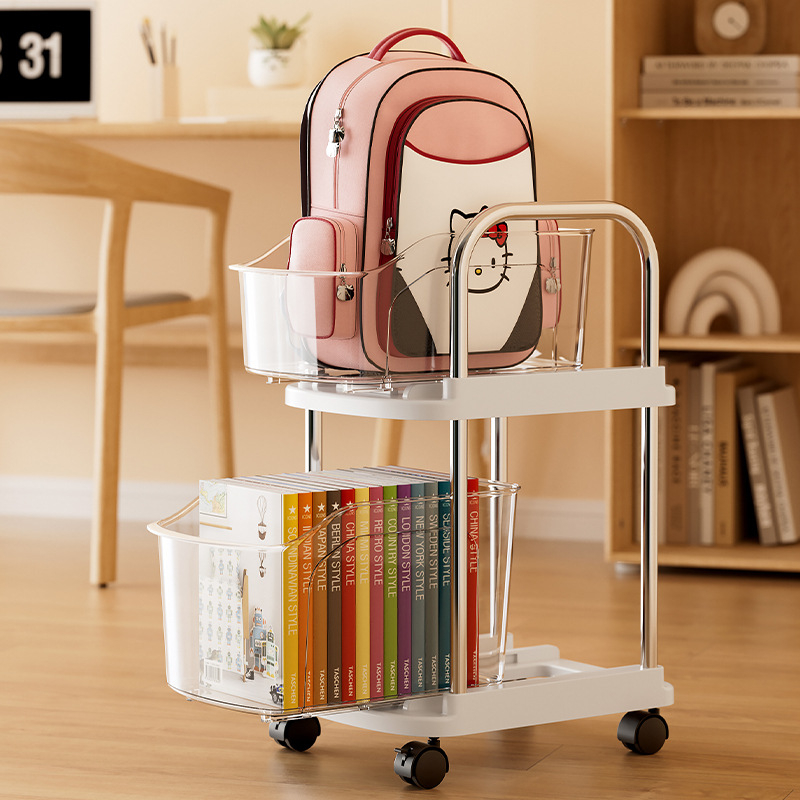 Πλαστικό τροχήλατο ράφι αποθήκευσης δύο επιπέδων για δάπεδο, περιστρεφόμενα και μετακινούμενα ράφια