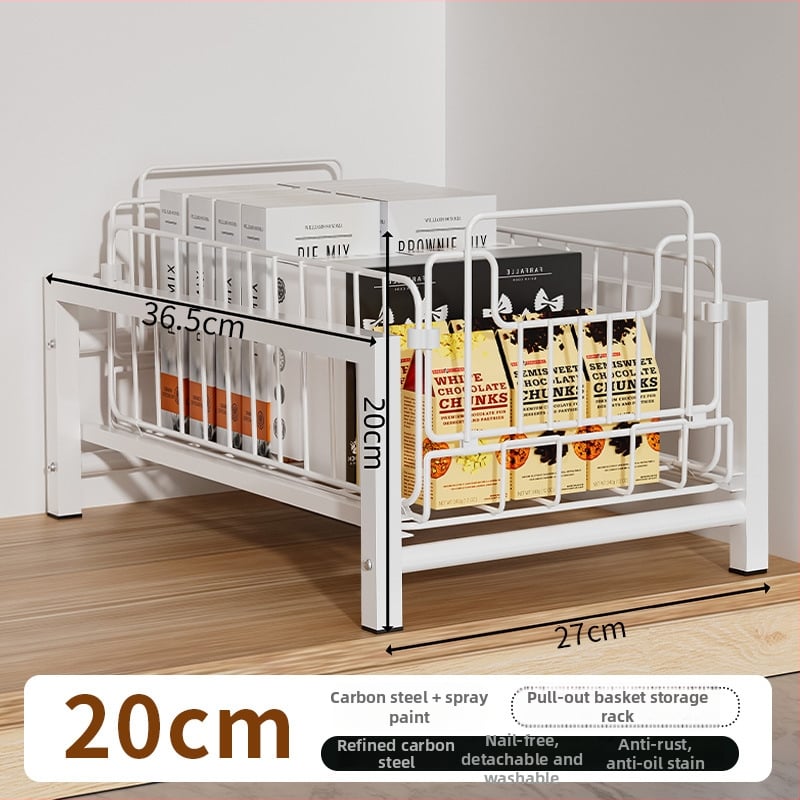 Συρόμενο ράφι αποθήκευσης νεροχύτη κουζίνας — πολυχρηστικό, κατασκευασμένο από ανθρακούχο ατσάλι, πολυεπίπενο ντουλάπι, μοντέρνος απλός σχεδιασμός