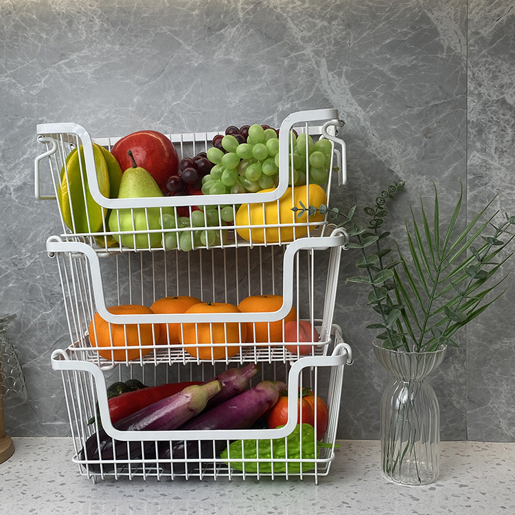 Višeslojni metalni stalak za voće i povrće, željezni žičani okvir, prilagođen nacrtima, moderan minimalistički stil, višenamjenski