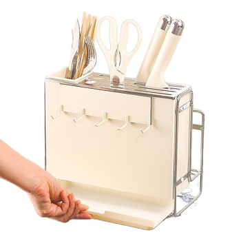 Πολυλειτουργική θήκη αποθήκευσης μαχαιριών, ξυλάκια φαγητού και σανίδων κοπής — ορθογώνιος σχεδιασμός, εγκατάσταση σε πάγκο, χάλυβας άνθρακα